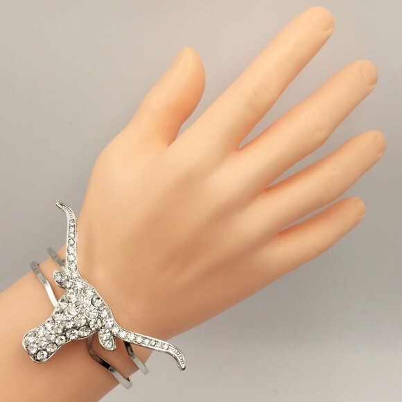 Big LongHorn Bull Clear Rhinestone Large Bangle Bracelet - Picture 2 of 2